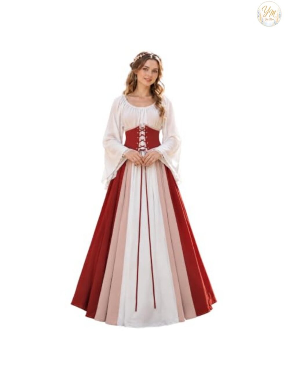Renaissance Medieval Costume Dress Trumpet Sleeves Gothic Retro Gown
